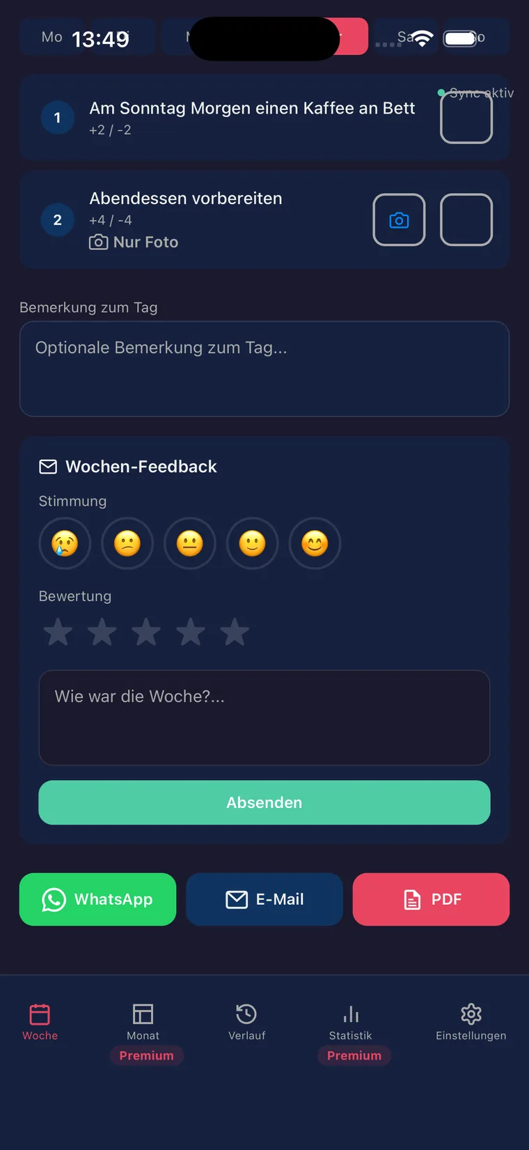 Devotion App Screenshot: Wöchentliches Partner-Feedback zur D/s-Dynamik